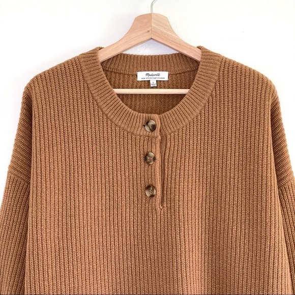 NEW Madewell (Re)sourced Cashmere Ribbed Henley Sweater Honey Chestnut Large - Picture 7 of 16